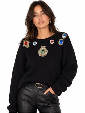 Vintage Retro Brooch Sweater Cozycore Silk Angora Jewel Maximalist Quiet Luxury